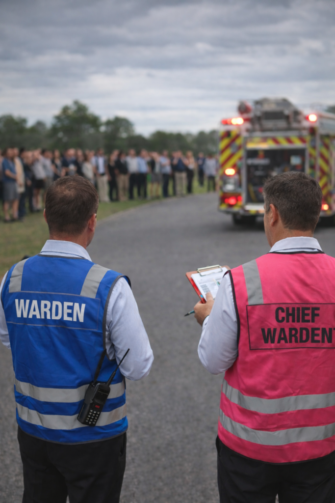 Trial evacuation drill being conducted in a commercial building